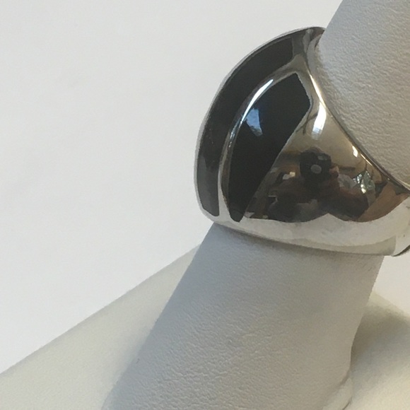 Women’s Stainless Steel Black Enamel Fashion Ring - Picture 2 of 3